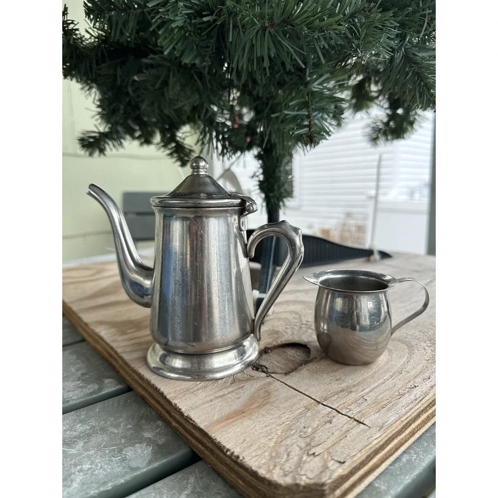 Vintage Vollrath‎ 46010 Yorkshire Stainless Steel Coffee Teapot And Creamer Set